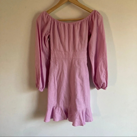 SHOWPO CANT MOVE ON OFF SHOULDER MINI DRESS IN LILAC LINEN LOOK Sz 4 NWT - Picture 3 of 5